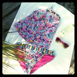 Bongo two piece XL tankini,  vibrant logo print